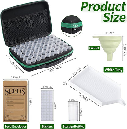 Douorgan Seed Storage Box, Portable Seed Saving Box, Sturdy Seed Organizer Kit Seed Envelopes Funnel Label, Seed Container for Flower Plants Vegetable Seed, M-60 Slots