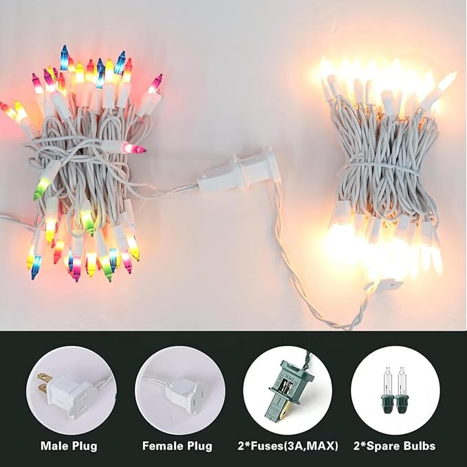 Vigdur 2 Pack 21ft White String Lights with 100 Bulbs on White Wire Cord, UL Approved for Indoor/Outdoors Use, Connectable 120V Clear Outdoor Lights for Xmas Patio Home Party Garden Decor (2 Packs)