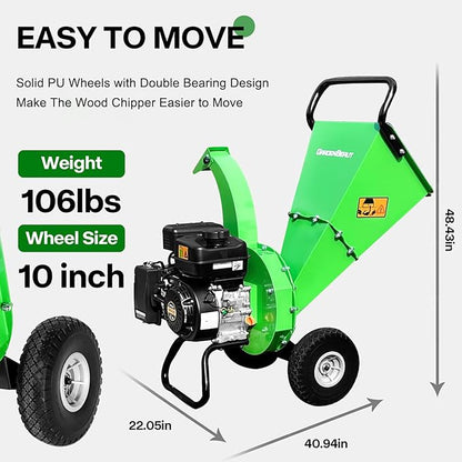 S3 Wood Chipper Shredder, 7HP 212cc Gas Powered Heavy Duty, 3" Max Wood Diameter Capacity, 15: 1 Reduction Ratio, Easy Assembly, 1-Year Warranty After Product Registration
