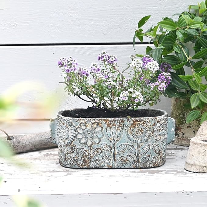 8 inch Blue Pots Planters Indoor Plants Succulent Pots Rectangle Window Box Cactus Plant Containers for Home Decor(No Drainage)