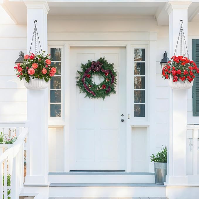 Set of 2 White 11.2 Inch Hanging Planters for Indoor Outdoor Plants, Self Watering Hanging Flower Pots with Drainage Hole & Plug