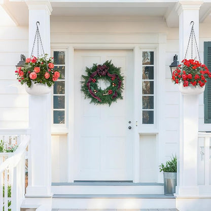 Set of 2 White 11.2 Inch Hanging Planters for Indoor Outdoor Plants, Self Watering Hanging Flower Pots with Drainage Hole & Plug
