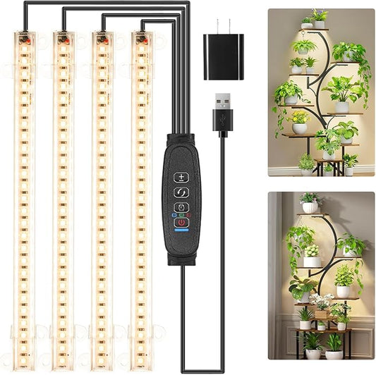 8.6 Inches LED Grow Light Strips, Grow Lights for Indoor Plants Full Spectrum 3500K, 104 LEDs Plant Light with 10 Dimmable Levels, 3/9/12H Timer for Seedling Succulent and Plant Shelf, 4 Head 1 Pack