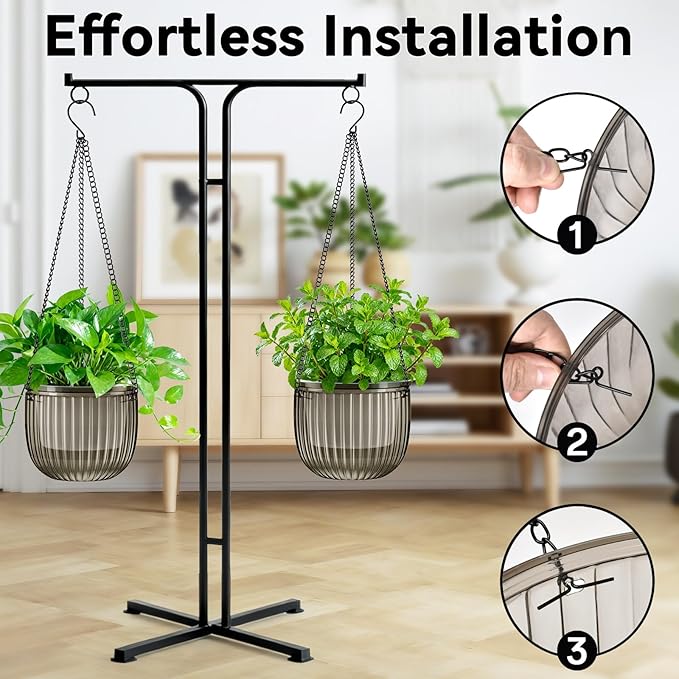 Halatool 2 Pack Self Watering Hanging Planters for Indoor Plants- 6.5 Inch Outdoor Hanging Flower Pots with 2 Metal Chains for Garden Home Wall Decor (Starry Gray)