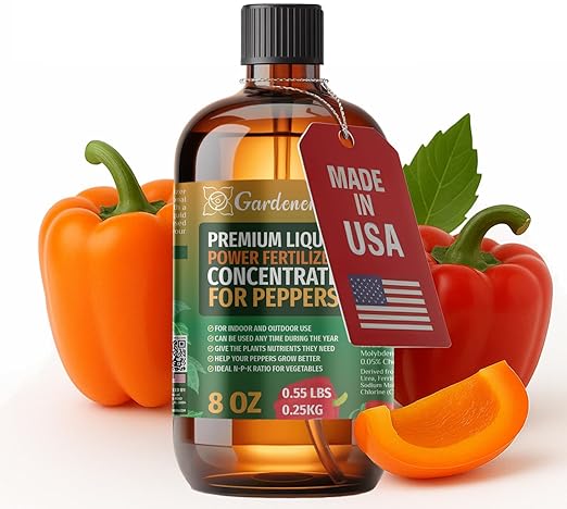 Liquid Power Peppers Fertilizer - Professional Liquid Plant Food for Peppers - Fast-Acting Concentrate for Growth, Strong Roots & High-Yield Harvest - 8 oz - Indoor & Outdoor Use