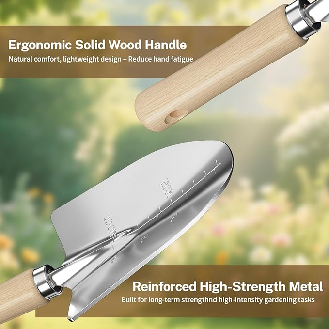 LASZOLA 9 Pcs Garden Tools Set with Tote Bag and Hand Trowel Rake Shovel, Heavy Duty Stainless Steel Gardening Kit for Outdoor Plant, Standable Portable Handbag Organizer, Ideal for Women Mom, Green