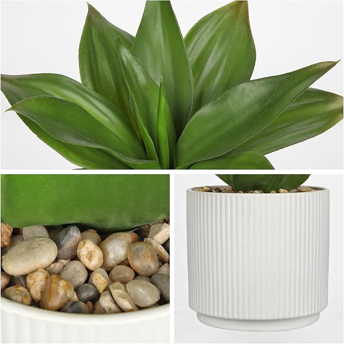 Hollyone Artificial Agave Plants Fake Succulent Agave Plant Potted in White Pot Succulents Aloe Plant for Desk Modern Office Living Room Table Shelf Home Indoor Outdoor Decor