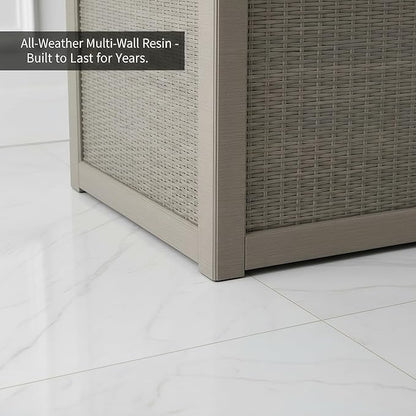 260 Gallon Resin Deck Box, Outdoor Storage Chest with Wood Grain Pattern, All-Weather Waterproof Patio Furniture for Cushions, Garden Tools, Pool Accessories - Easy Assembly, No Tools Needed