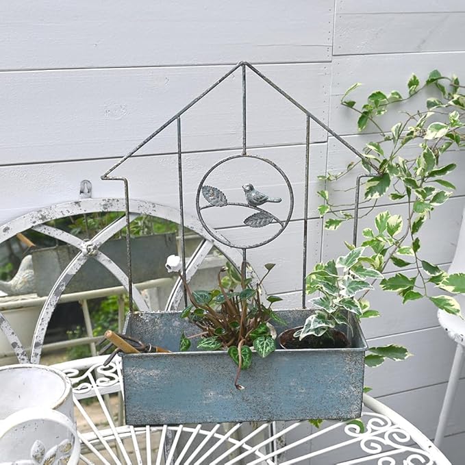 Metal Planter Wall Hanging Baskets Wall Mounted Planter Decor,House-Shaped with Bird Design for Outdoor/Indoor Shabby Chic Wall Decor