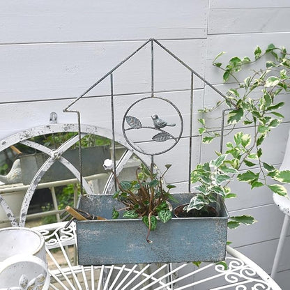 Metal Planter Wall Hanging Baskets Wall Mounted Planter Decor,House-Shaped with Bird Design for Outdoor/Indoor Shabby Chic Wall Decor