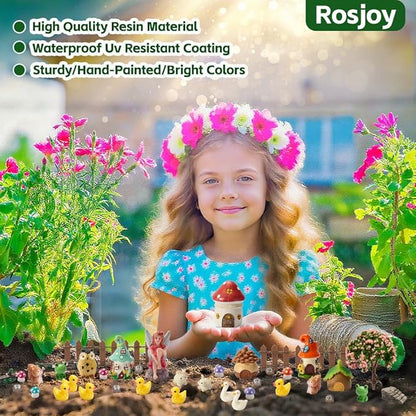 40Pcs Outdoor Miniature Fairy Garden Accessories Kit with Fairy House & Mini Resin Animals - Miniature Garden Decor Gifts for DIY Micro-Enthusiasts