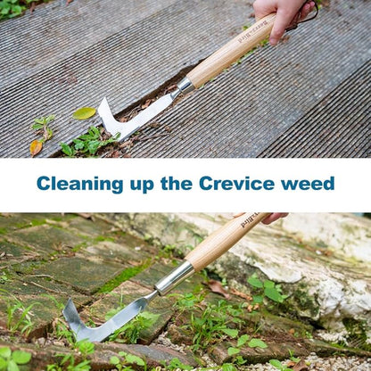 Berry&Bird 15.2'' Crack Weeder Crevice Weeding Tool with Ashwood Handle, Manual Weed Puller for Sidewalk, Driveway Cracks & Garden Edging, Weeding Sickle for Garden Patio Lawn Yard Terrace Paving Moss