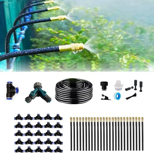 New drip Irrigation kit, Automatic Garden Watering System, Quick Connector and 360-degree Bending Dropper atomizing Copper Nozzle, Garden Plant Lawn Courtyard Watering System.(25spray nozzles)