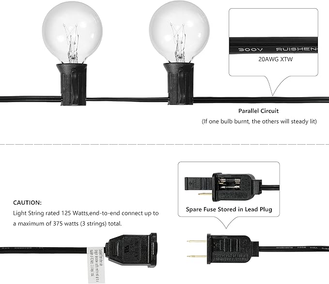 JONATHAN Y JYL8700A 25' Outdoor Globe String Lights with 25 G40 Bulbs, UL Listed Waterproof Patio Lights, Connectable Hanging Lights for Backyard, Porch, Cafe, Wedding, Party Decor, Black