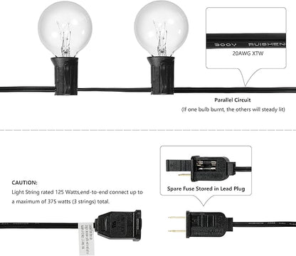 JONATHAN Y JYL8700A 25' Outdoor Globe String Lights with 25 G40 Bulbs, UL Listed Waterproof Patio Lights, Connectable Hanging Lights for Backyard, Porch, Cafe, Wedding, Party Decor, Black