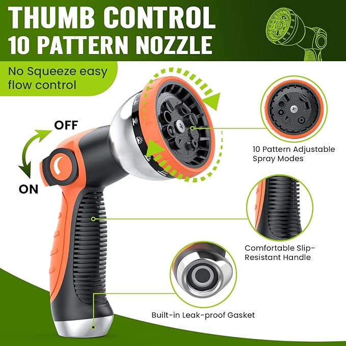 Garden Hose 100 ft, Water Hose Heavy Duty, Flexible Lightweight Non-Expanding Hose with 10 Function Sprayer, Leak-Proof, Burst-Resistant, High-Pressure, Anti-Kink, Garden Gifts for Men Women