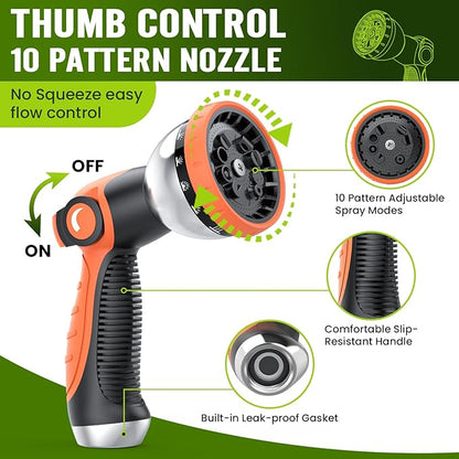 Garden Hose 50 ft, Water Hose Heavy Duty, Flexible Lightweight Non-Expanding Hose with 10 Function Sprayer, Leak-Proof, Burst-Resistant, High-Pressure, Anti-Kink, Garden Gifts for Men Women