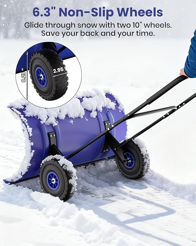 36” Snow Shovel for Driveway,Heavy Duty Wheeled Rolling Shovels 5 Position Angled Blade, Ergonomic Handle & Rubber Wheels for Efficient Snow Removal, Snow Plow for Doorway,Driveway and Sidewalks