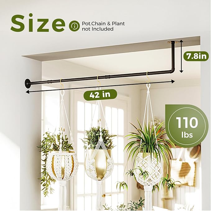 Bamworld Hanging Planters Indoor Plant Hangers with Metal Rod (Pot & Plant Not Included) 42in