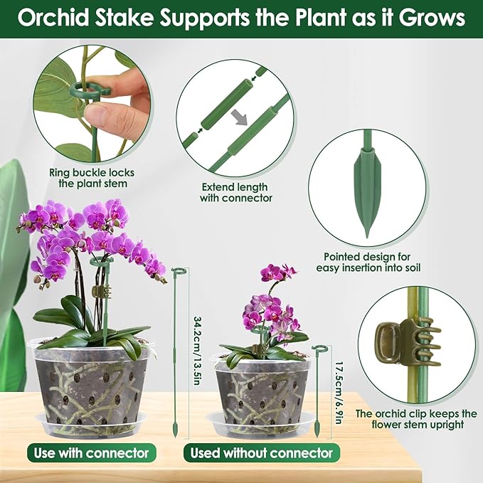 12 Pack Plastic Orchid Pots with Holes,5 Sizes 3, 4, 5, 6,7 Inch Clear Orchid Pots for Repotting with Saucers Drainage and Plant Stakes, Large Small Breathable Orchids Planter Plant Pot