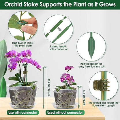 12 Pack Plastic Orchid Pots with Holes,5 Sizes 3, 4, 5, 6,7 Inch Clear Orchid Pots for Repotting with Saucers Drainage and Plant Stakes, Large Small Breathable Orchids Planter Plant Pot