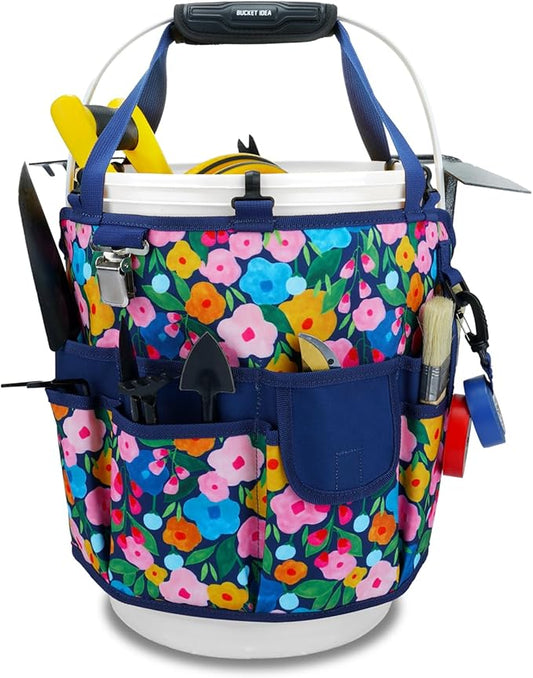 KUNN 18-Pocket Bucket Tool Organizer | Heavy-Duty 5 Gallon Bucket Caddy with Hangable Handle | Gardening Tool Bag & Garden Caddy Accessory for Gardeners, Blue