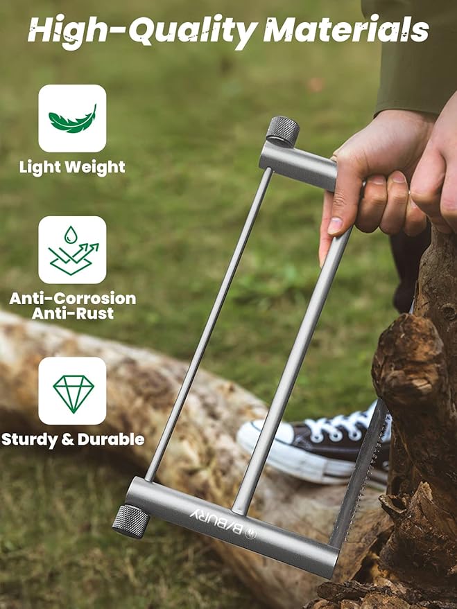 BIBURY Folding Hand Saw Outdoor Survival Tools, Portable Folding Wood Saw with 2pcs Replaceable 12.4” Blade & Buckle Cloth Bag, Aluminium Alloy Camping Pruning Tree Hand Saw for Gardening