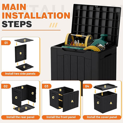 32 Gallon Deck Box Outdoor Indoor Waterproof Storage Box for Patio Furniture, Pool Accessories, Garden Tools, and Cushion Storage, Black