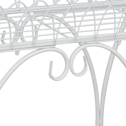 White Oval Plant Stand with Lattice Base, French Entryway Decor for Plants, Elegant Floor Flower Pot Holder Garden Decoration