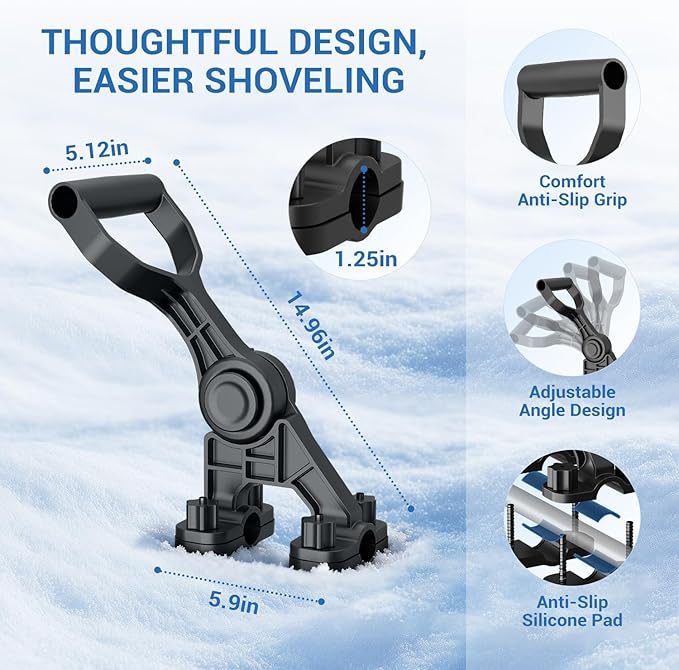 Universal Extension Shovel Handle, 5-Angle Adjustable Back Saver Attachment, ABS-GF Secondary Handle for Snow Shovel/Weedeater/String Trimmer/Rake & More Gardening Yard Tools Gifts for Men