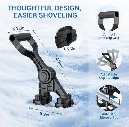 Universal Extension Shovel Handle, 5-Angle Adjustable Back Saver Attachment, ABS-GF Secondary Handle for Snow Shovel/Weedeater/String Trimmer/Rake & More Gardening Yard Tools Gifts for Men