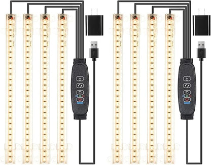 8.6'' LED Plant Growing Light Strips, Full Spectrum 3500K Grow Light for Indoor Plants with 3/9/12H Timer, 10 Dimmable Levels for Seedling Succulent and Plant Shelf, 4 Head 2 Pack