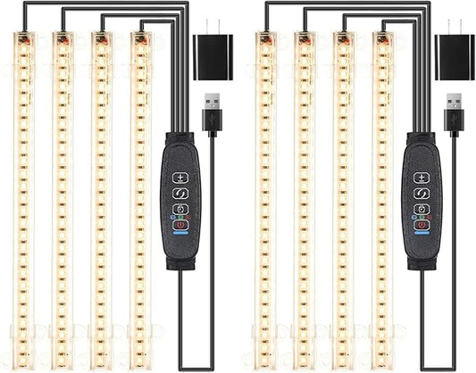 8.6'' LED Plant Growing Light Strips, Full Spectrum 3500K Grow Light for Indoor Plants with 3/9/12H Timer, 10 Dimmable Levels for Seedling Succulent and Plant Shelf, 4 Head 2 Pack