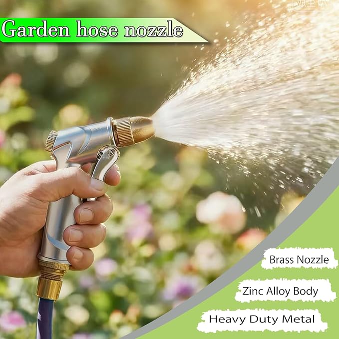 Garden hose nozzle spray,all metal heavy-duty hand-held high-pressure water nozzle,with a variety of adjustable spray modes,suitable for watering plants, yards, car washes,pets and windows