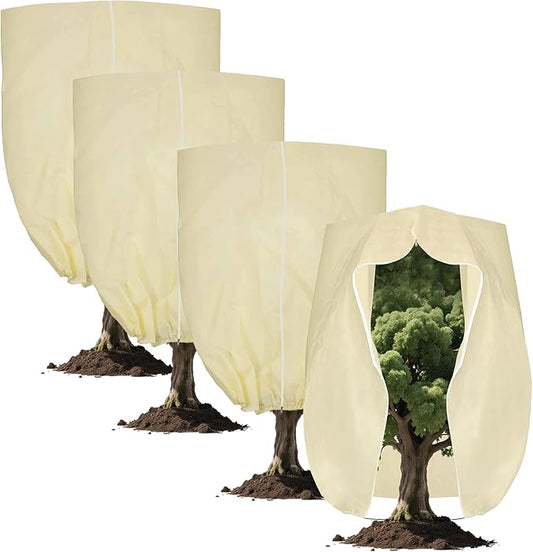Plant Cover, Plant Protector, 4 Pack 39.3 * 31.8 inch Winter Frost Fabric Blanket, Two-Way with Drawstring for Outdoor Plants, Protects Against Cold Frost and Wind Damage.