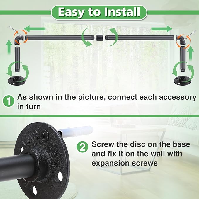 Bigmeta 34in Hanging Planters Rod for Indoor Plants - Max. Load 44 lb Black Metal Holder Rod for Wall Ceiling Decor, 1 Pcs (Pot Chain & Plants Not Included)