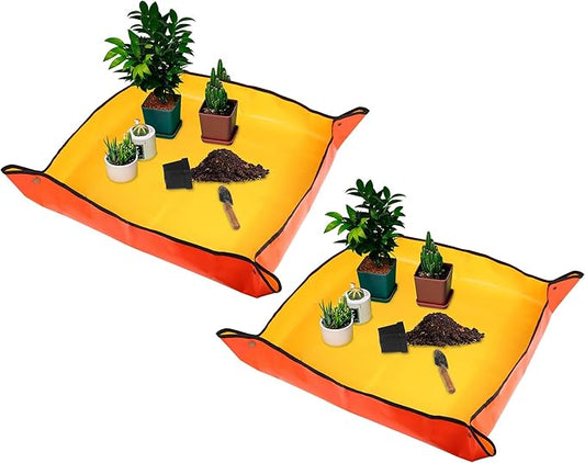 2PCS Repotting Mat for Transplanting & Potting Soil Mess Control, 26.8" x 26.8" Waterproof Plant Potting Mat, Succulent Orchid Potting Tray for Plant Pots, Gardening Gifts Bonsai Tools