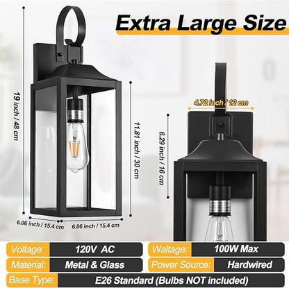 19" Large Outdoor Wall Lights for House, Black Outside Modern Wall Lantern Light Fixture, Outdoor Lights for House Waterproof Industrial Porch Light Wall Mount Sconce Exterior