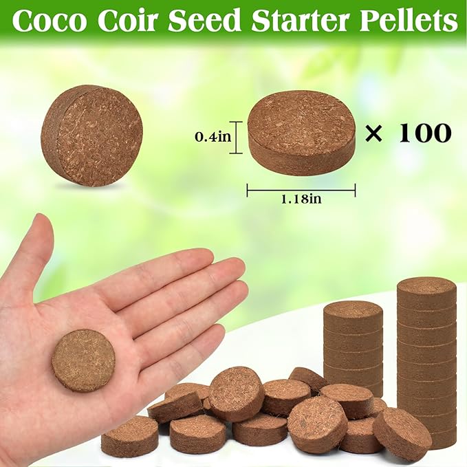 ZeeDix 100 Pcs (30mm) Compressed Coco Coir Fiber Potting Soil Seed Starters - Organic Coco Coir Pellet Fiber Soil for Planting Bonsai, Herbs, Plants, Flowers and Vegetables
