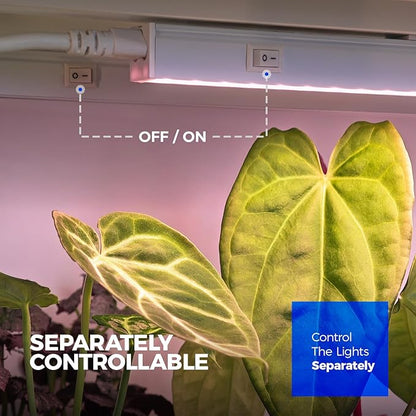 Barrina Grow Light for Indoor Plants, Full Spectrum Sunlight, 1ft Grow Lamp, LED Grow Light Bulbs, T5 Grow Light Strip, Plug and Play, Pinkish White, 4-Pack