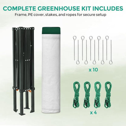 EAGLE PEAK 6x4 Portable Walk in Greenhouse with Polyester Reinforced Corners, Instant Pop up Indoor Outdoor Gardening Green House, Roll Up Zipper Entry Door and Mesh Windows, Green/White