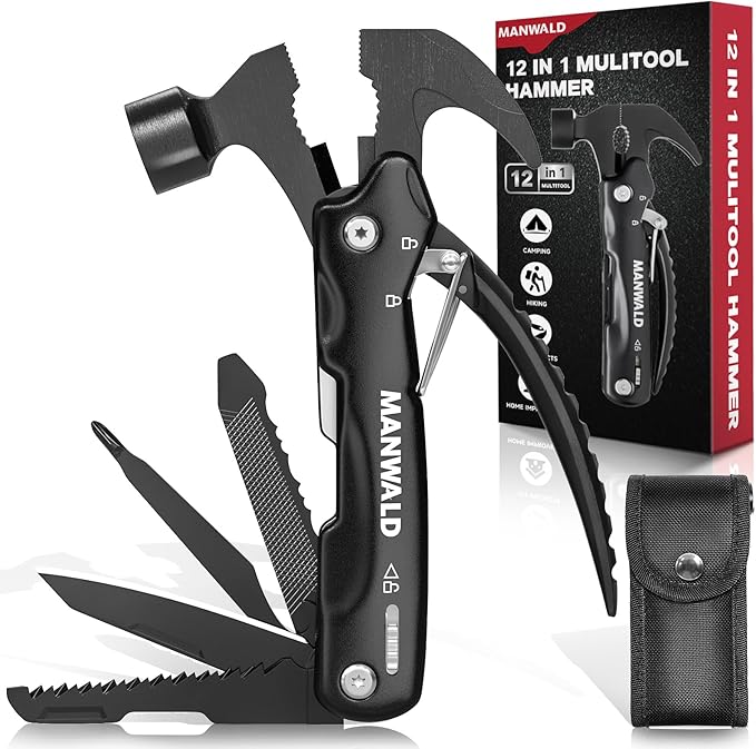 12 in 1 Multitool Hammer, Gifts for Dad, Christmas Stocking Stuffers for Men Adults, Camping Accessories Survival Gear, Cool Gadgets Gifts for Men, Husband, Boyfriends, Birthday Gifts for Him