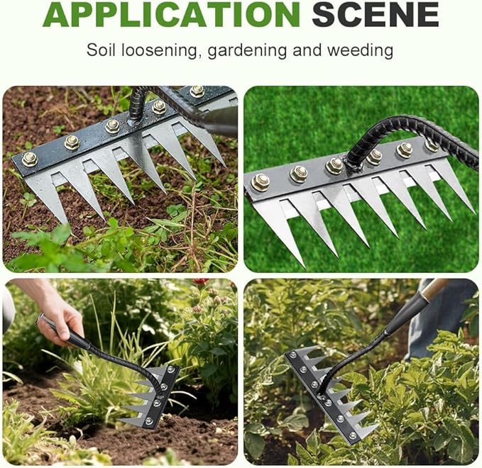 2025 Upgrade Iron Weeding Rake 2.0, 5/6/7/8 Teeth Carbon Steel Garden Weeder Rakes, Iron Rake for Yard Lawn and Garden, Heavy-Duty Garden Hand Weeder Puller Tool for Gardening and Weedings (8 Teeth)