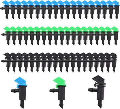 60PCS Drip Irrigation Emitters Garden Flag Irrigation Heads Three Sizes 4L 8L 16L/H Blue Green Black for Trees Shrubs Cooling Dust Reduction Orchards