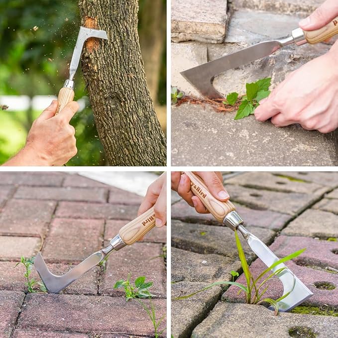 Berry&Bird Crack Weeder, Crevice Weeding Tool, 11.2" Stainless Steel Manual Weeder, L-Shaped Side-Walk Puller Spatula, Grass Cutter Knife, Weeding Sickle for Garden Lawn Yard Patio Terrace Paving Moss