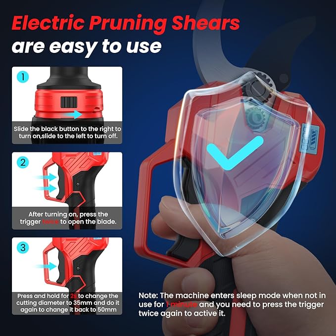 Electric Pruning Shears -1000W Brushless Motor Cutting 2 inch Diameter Professional Gardening Electric Shears,Heavy Duty Branch Pruner,2 * 2000mAh Batteries,2*Sk7 Blades, Perfect for Tree Trimming