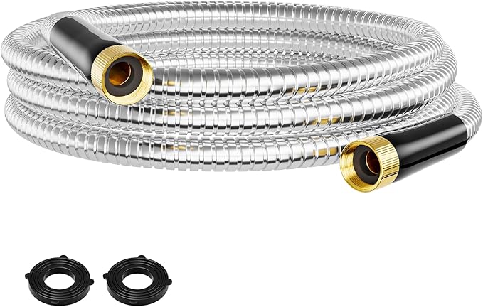SPECILITE 15FT Short Garden Hose, 1/2" 304 Stainless Steel Leader Hose with Female to Female Brass Fittings, Flexible, Heavy-Duty & Never Kink, Water Pipe for Yard, Outdoor, Lawn