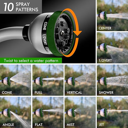 RESTMO Watering Wand Heavy Duty, Metal Garden Hose Wand with 10 Spray Patterns, 15-Inch Long Hose Nozzle Sprayer with Thumb Flow Control, Ideal to Water Hanging Baskets and Shrubs, Green