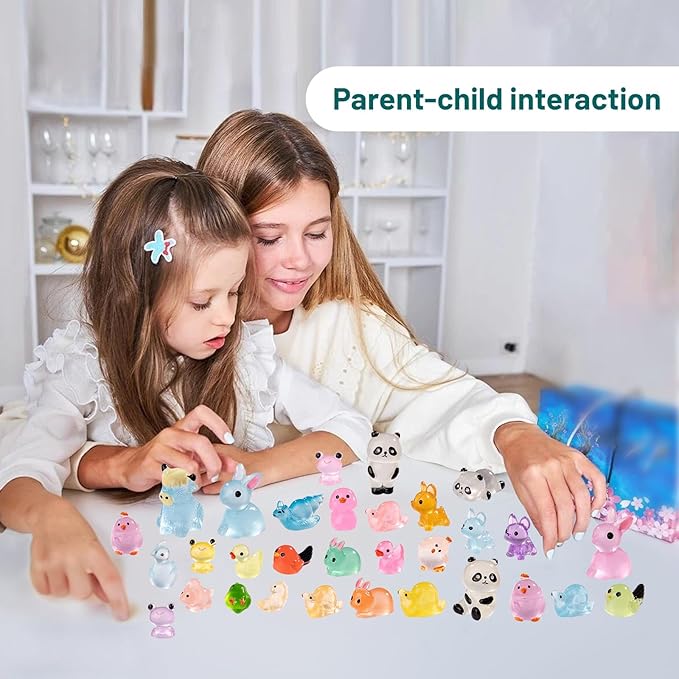 110 Pack Mini Animals Tiny Animal Figurines Bulk for Miniature Glow in Night Dollhouse Decor Accessories Garden Aquarium Potted Ornament Party DIY Charms Office Classroom Activity to Hide