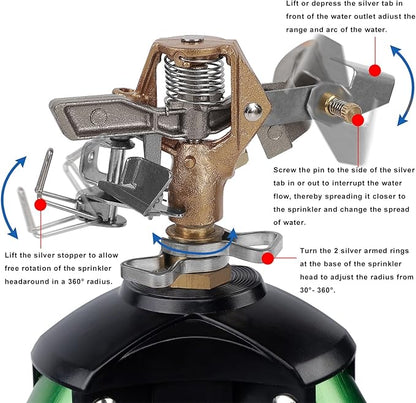 Biswing Impact Sprinkler Head on Tripod Base, Heavy Duty Lawn Sprinklers, 360 Degree Large Area Irrigation, Metal Sprinkler Nozzle & Solid Alloy Metal Extension Legs Flip Locks, 2 Pack